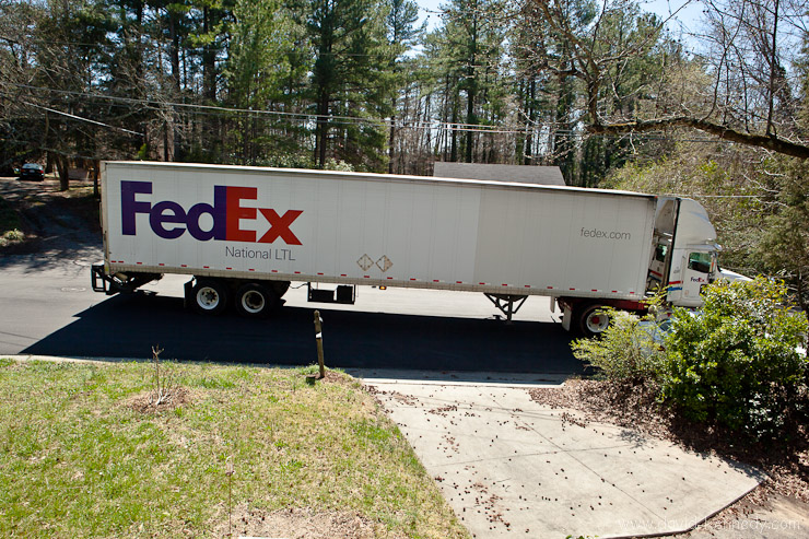 FedEx Freight pulls up in front of our driveway